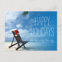 Santa's Chaise Lounge On Beach Holiday Postcard