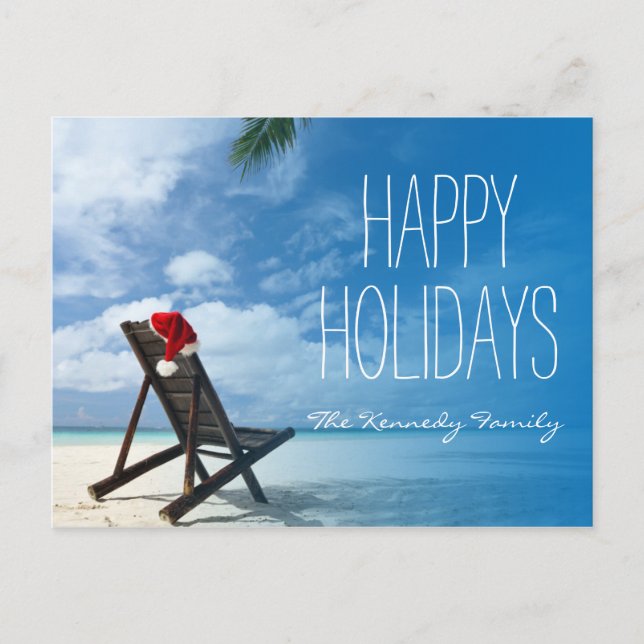 Santa's Chaise Lounge On Beach Holiday Postcard (Front)