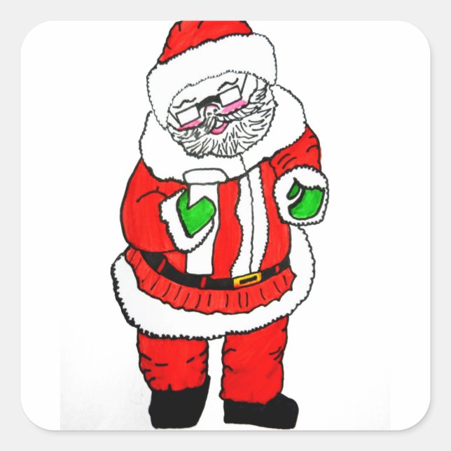 SANTA'S CHECKING HIS LIST  SQUARE STICKER (Front)