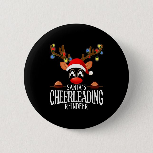 Santa's Cheerleading Reindeer Funny Xmas Matching  Button (Front)