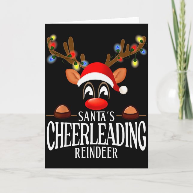 Santa's Cheerleading Reindeer Funny Xmas Matching  Card (Front)