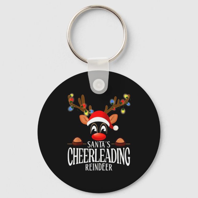 Santa's Cheerleading Reindeer Funny Xmas Matching  Keychain (Front)