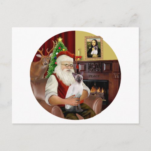 Santas Chocolate Point Siamese Holiday Postcard