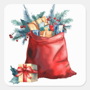 Santas Christmas Bag Square Sticker