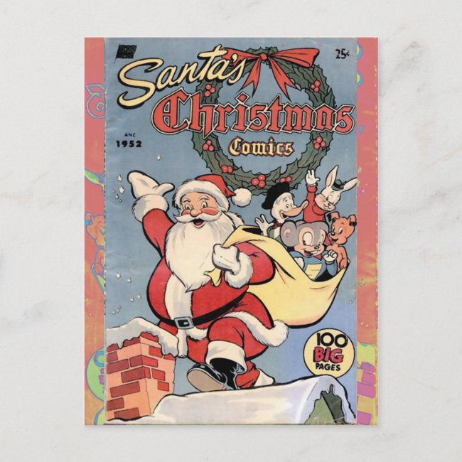 Santa's Christmas Comics 1952 Holiday Postcard