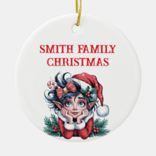 Santa's Christmas Elf Festive Ceramic Ornament