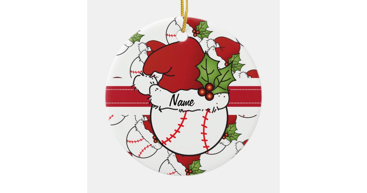 Santa's Christmas Hat on a Baseball Ceramic Ornament Zazzle