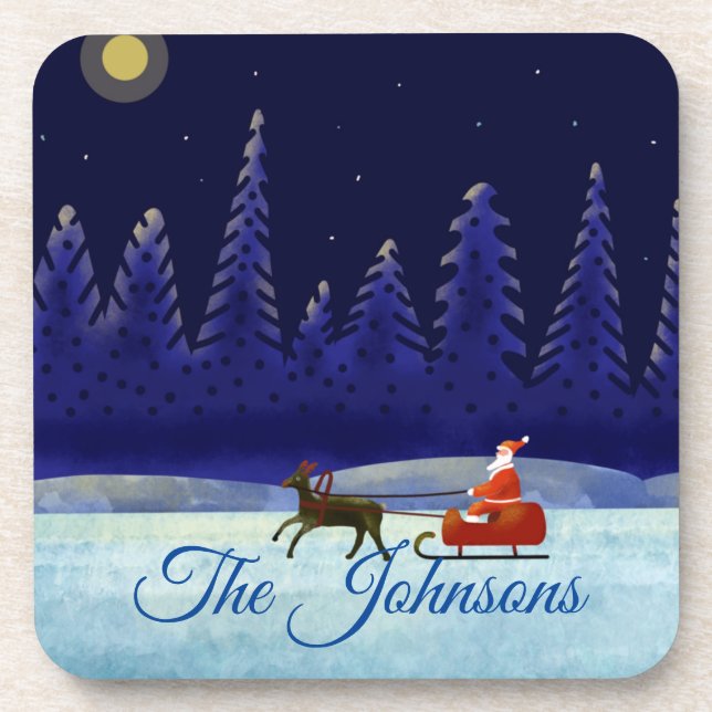 Santa's Christmas Night Trip Beverage Coaster (Front)