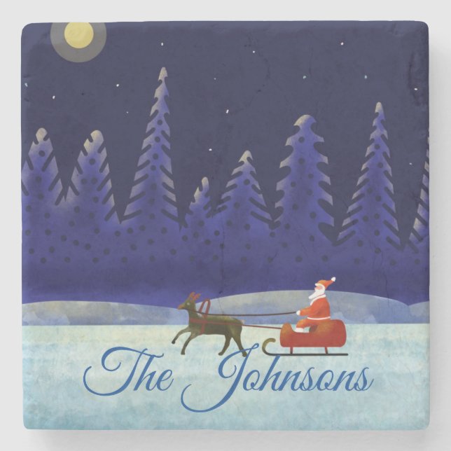 Santa's Christmas Night Trip Stone Coaster (Front)