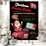 Santa's Christmas Pajama Party Invitations<br><div class="desc">Santa's Christmas Pajama Party Invitations Super cute for the Holidays, this Christmas party is for adults or kids that have a pajama theme. Features Santa in plaid pj's throwing a pizza, plaid pillow and sleeping bag, popcorn and a retro tv. To make more changes go to Personalize this template. On...</div>