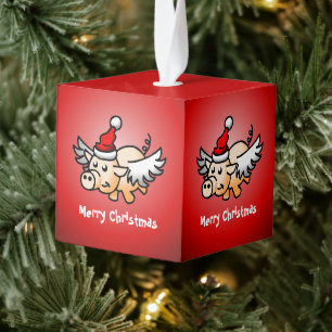 Santa's Christmas Pig Red Cube Ornament