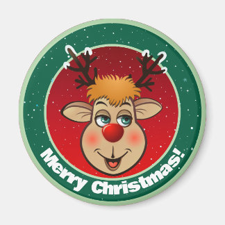 Santa's Christmas Reindeer Cartoon Magnet