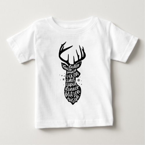 Santas Christmas Reindeers Black  White Baby T_Shirt