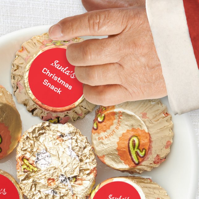 Santa's Christmas Snack Modern Festive Red Reese's Peanut Butter Cups (Peanut butter cups with red labels bearing the message 'Santa's Christmas Snack')