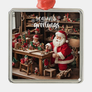 Santa's Christmas Toy Workshop Metal Ornament