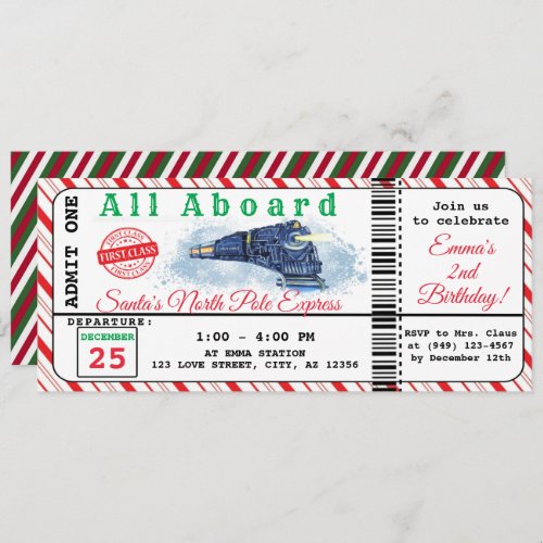 Santas Christmas Train North Pole Ticket Birthday Invitation