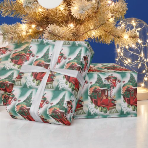  Santas Christmas Train Vintage Wrapping Paper