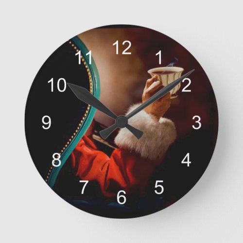 Santas Coffee Break Vintage Round Clock