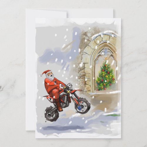 Santas coming on his dirt bike holiday card