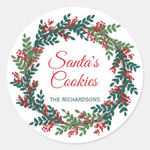 Santa's Cookies Christmas Wreath Classic Round Sticker