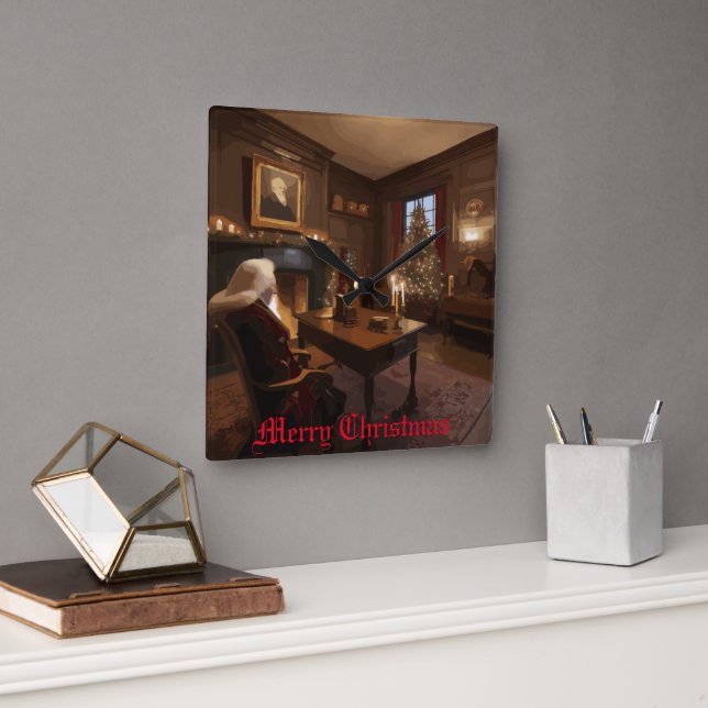 Santa's Cozy Nook Square Wall Clock (Office)