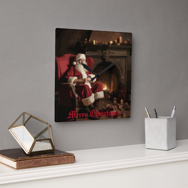 Santa's Cozy Nook Square Wall Clock (Office)