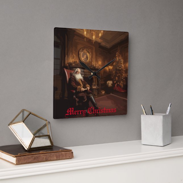Santa's Cozy Nook Square Wall Clock (Office)