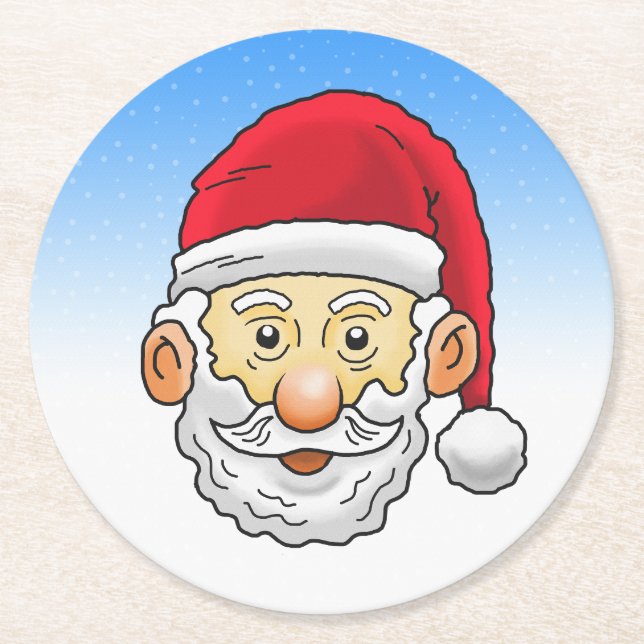 Santa's Cute Face Round Paper Coaster (Front)