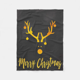 Santas cute reindeer faux gold on gray fleece blanket