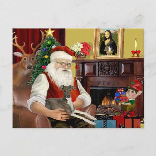 Santas Dark GrayBrown Italian Greyhound Holiday Postcard
