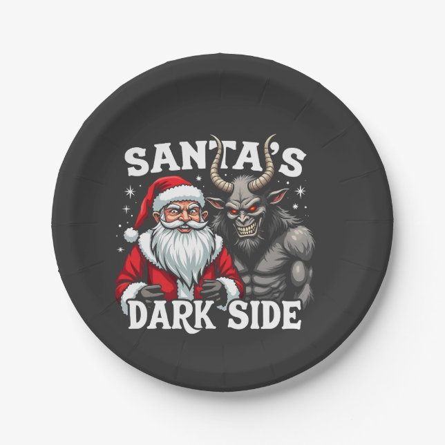 Santa's Dark Side Christmas Evil Krampus  Paper Plates (Front)