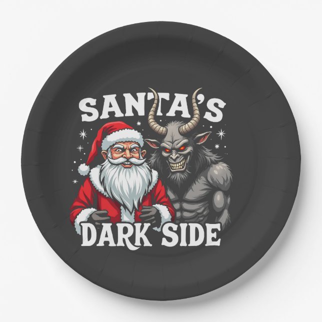 Santa's Dark Side Christmas Evil Krampus  Paper Plates (Front)