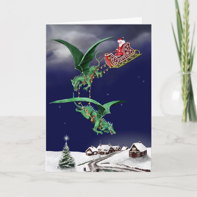 Santas Dragon Sleigh Holiday Card (Front)