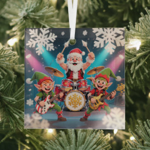 Santa's Drumming Rock Band Ornament