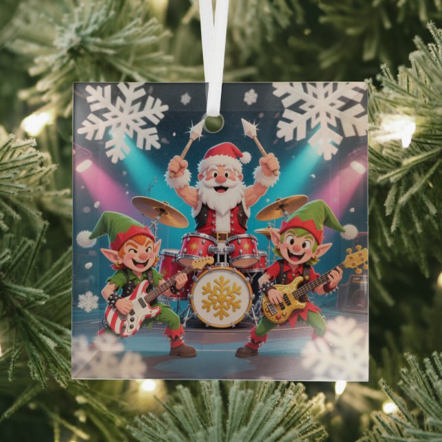 Santa's Drumming Rock Band Ornament (Insitu)