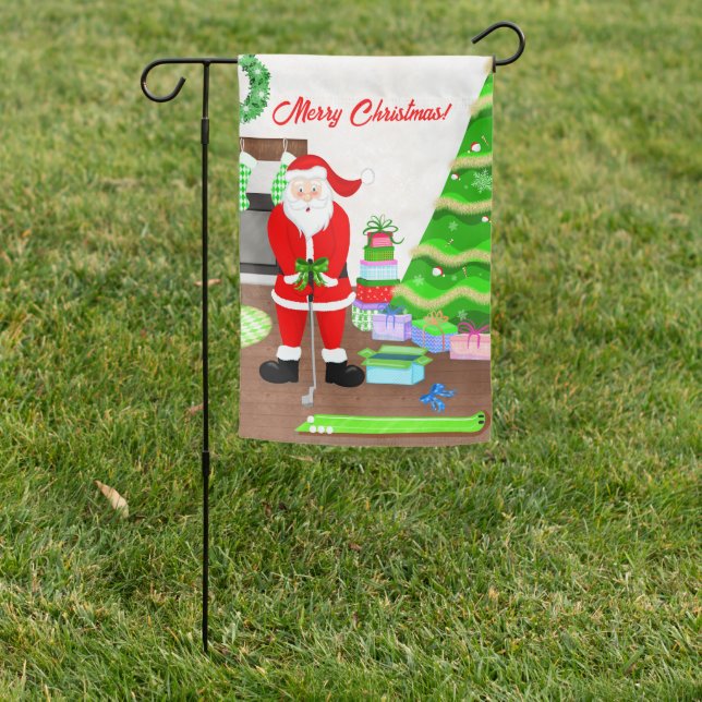 Santa's Early Gift - A Hole-in-One Christmas  Garden Flag (In SItu)