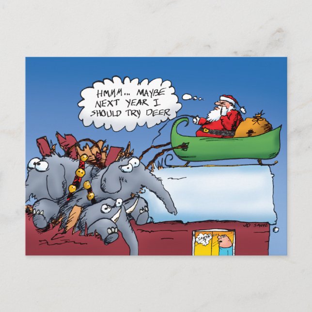 Santas Elephants Funny Holiday Cartoon (Front)