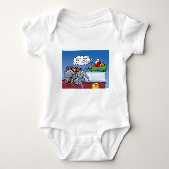 Santas Elephants Funny Holiday Cartoon Baby Bodysuit (Front)
