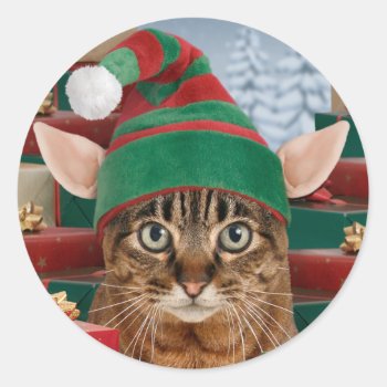 Santa's Elf-cat Christmas Stickers by lamessegee at Zazzle
