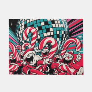 Santa's Elves Candy Canes Dance A Under Disco Ball Doormat