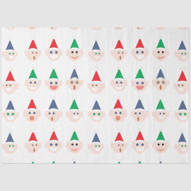 Santa's Elves Elf Faces Christmas Holiday Festive Tissue Paper (Front)