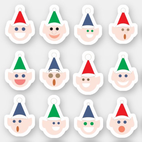 Santas Elves Elf Heads Cartoon Holiday Christmas Sticker