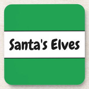 SANTA'S ELVES Festive Holiday Green White Stripes Beverage Coaster