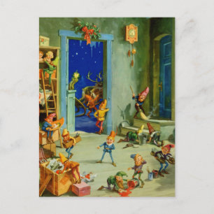 Santa's Elves in his Workshop on Christmas Eve Holiday Postcard