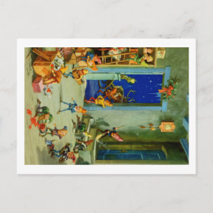 Santa's Elves in his Workshop on Christmas Eve Holiday Postcard