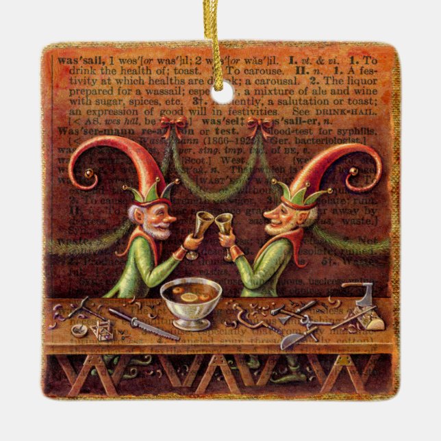 Santa's Elves Ornament, Wassail Ceramic Ornament (Front)