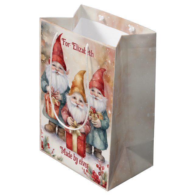 Santa's Elves Personalize Name Cute Christmas Medium Gift Bag (Back Angled)