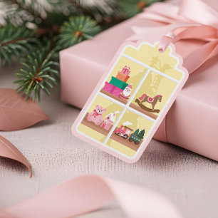 Santa's Elves Pink Christmas Toy Workshop Window Foil Gift Tags