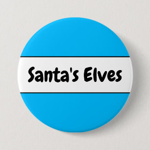 SANTA'S ELVES Sky Blue White Christmas Stripes Button