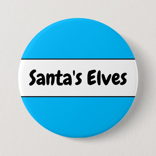 SANTA'S ELVES Sky Blue White Christmas Stripes Button (Front)